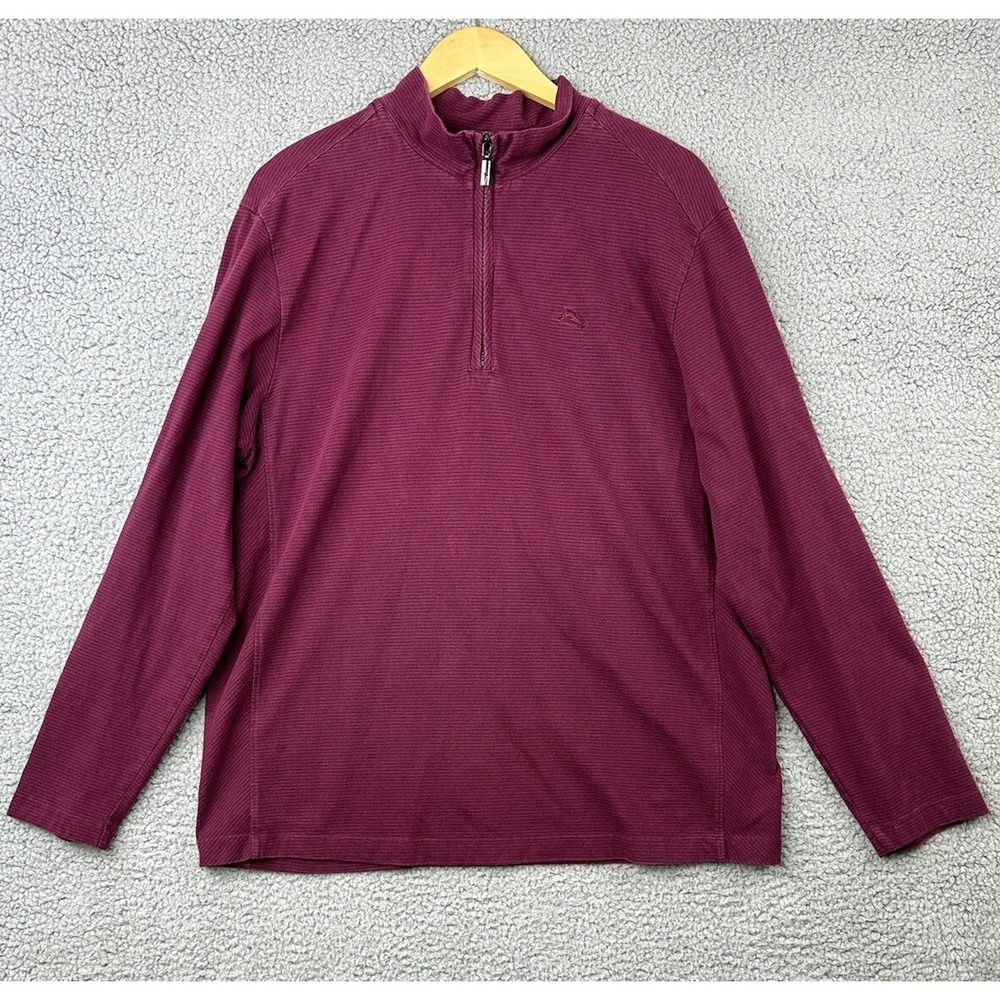 Tommy Bahama Sweater Mens XL Maroon Quarter Zip Pullover Casual Golf Sweater